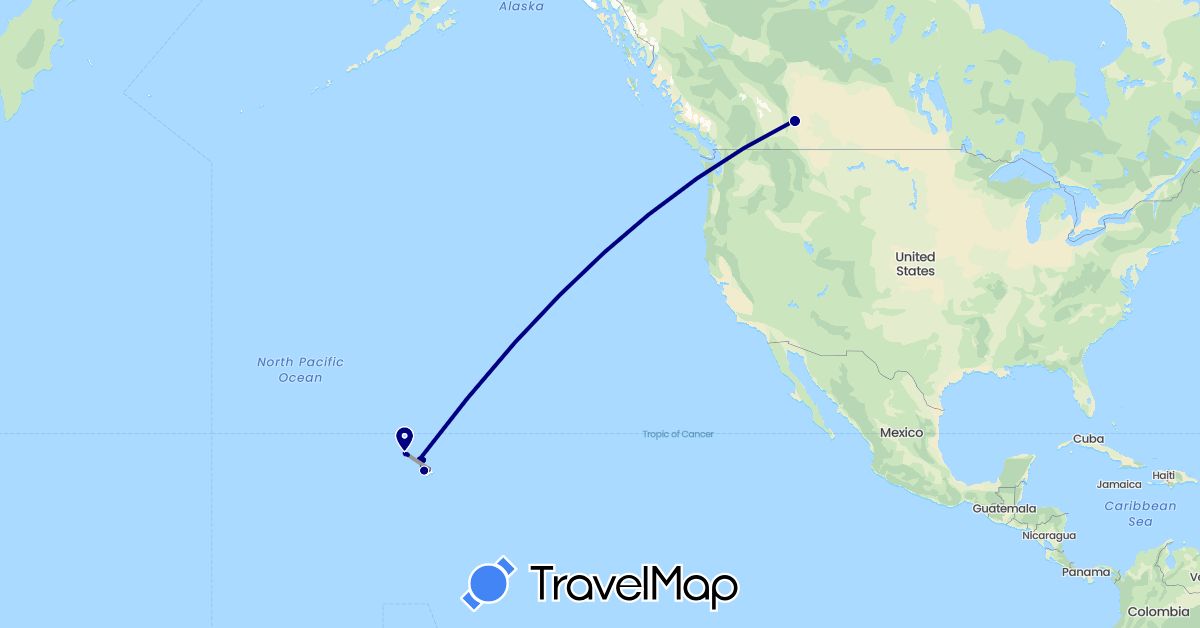 TravelMap itinerary: driving, plane, boat in Canada, United States (North America)