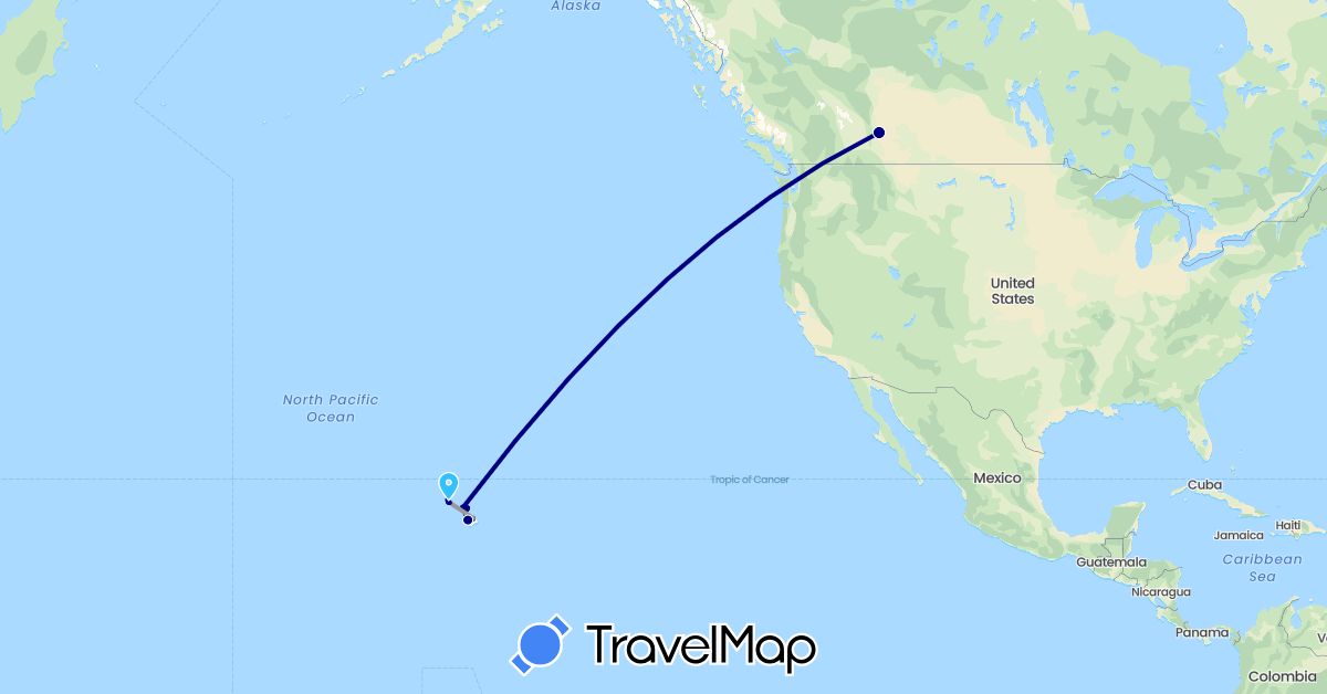 TravelMap itinerary: driving, plane, boat in Canada, United States (North America)